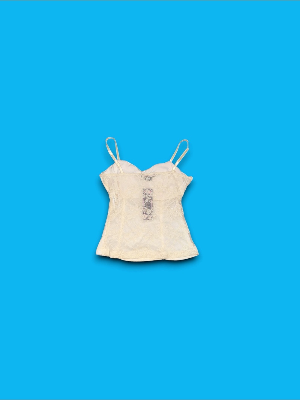 My Michelle Women's White Lace Print Spaghetti Strap Y2K Tank Top Size Large NWT